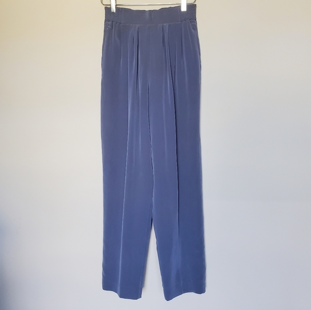 Ann May 100% Silk Womens Blue Size 4  Elastic Waist Pull-On High Rise Pants